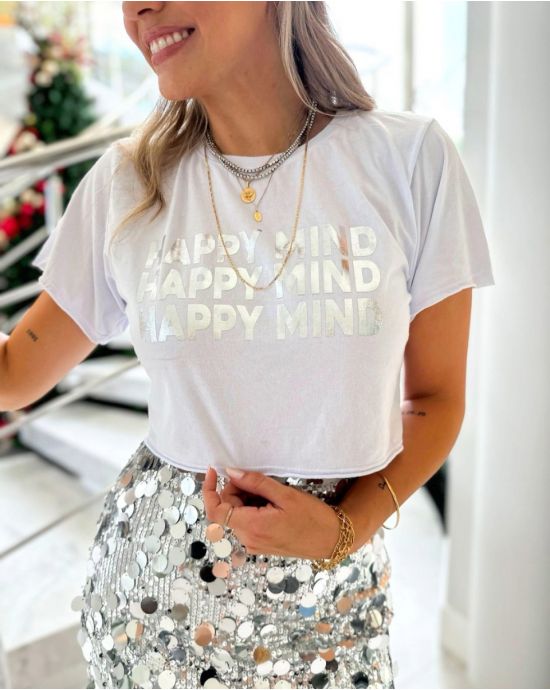 Cropped em Malha com Estampa Foil